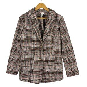 St. Johns Bay Womens Classic Houndstooth Plaid Blazer Size Medium Wool Blend